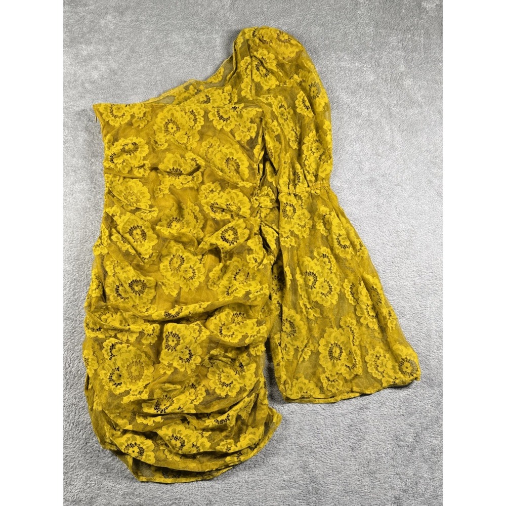 For Love And Lemons Women's Tiana One-Shoulder Lace Mini Dress Yellow Small NWT - Picture 3 of 9